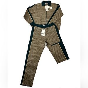Zara- Men’s Green & Tan Geometric Jacquard Textured Tracksuit- Sz Med- NEW! 🤩